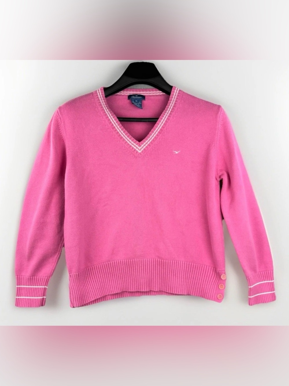 Faconnable Women's Pink V-Neck Sweater Size XL Pullover Cotton Vintage 80's